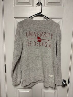 Pressbox Gray Crewneck Sweater with Red University Print